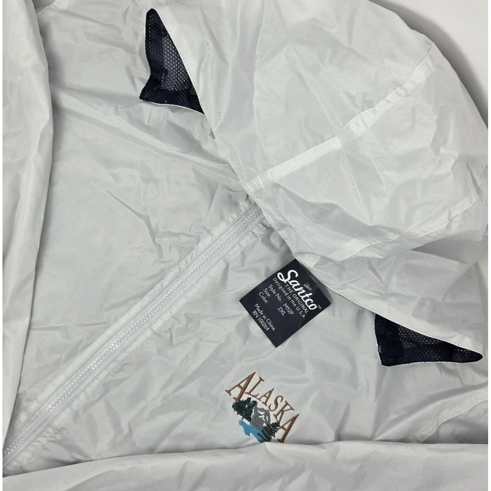 NEW Santco Alaska Jacket Mens 2XL White Hooded Windbreaker Water Resistant NWT‎